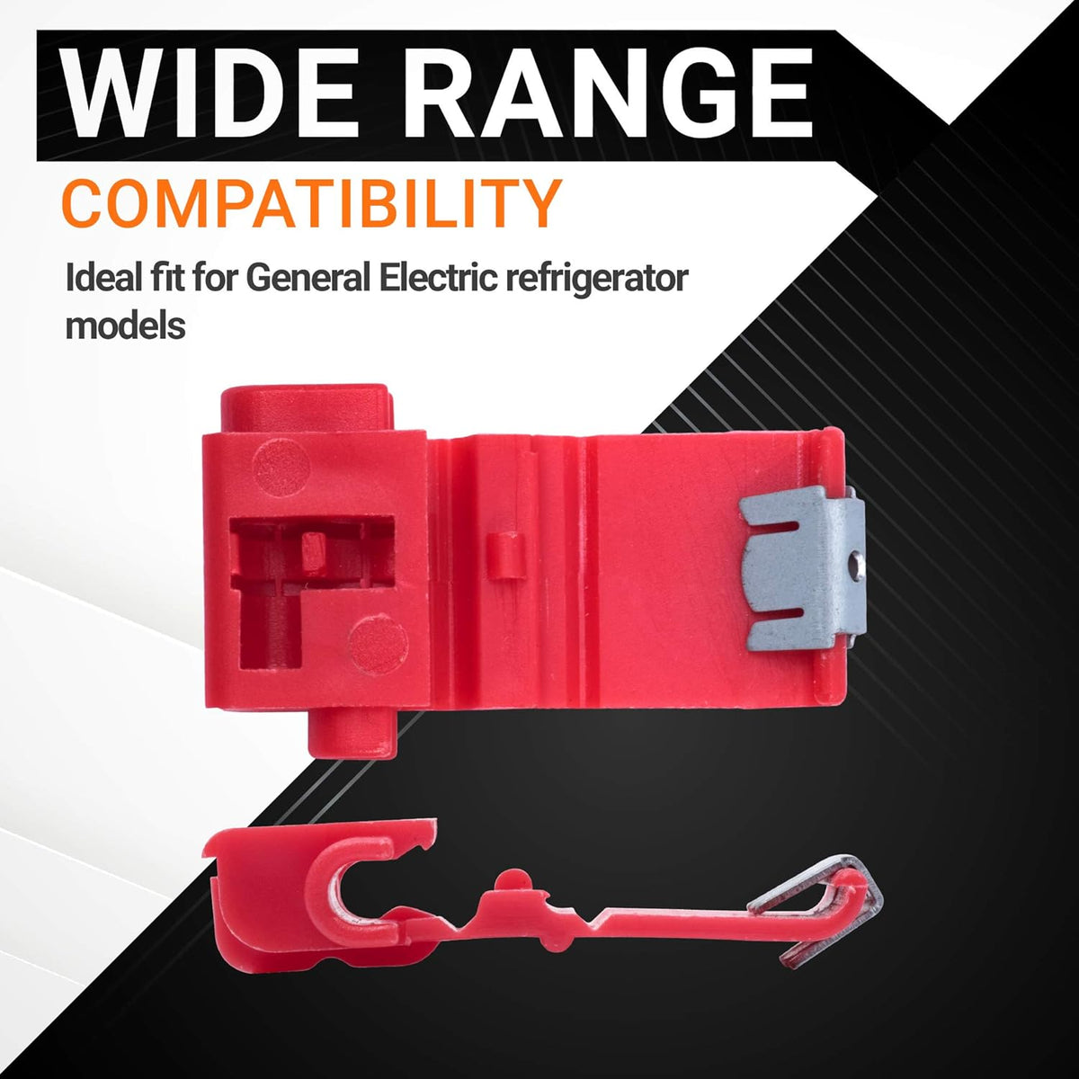 Red plastic refrigerator dispenser water tube heater clip for GE and Kenmore models.