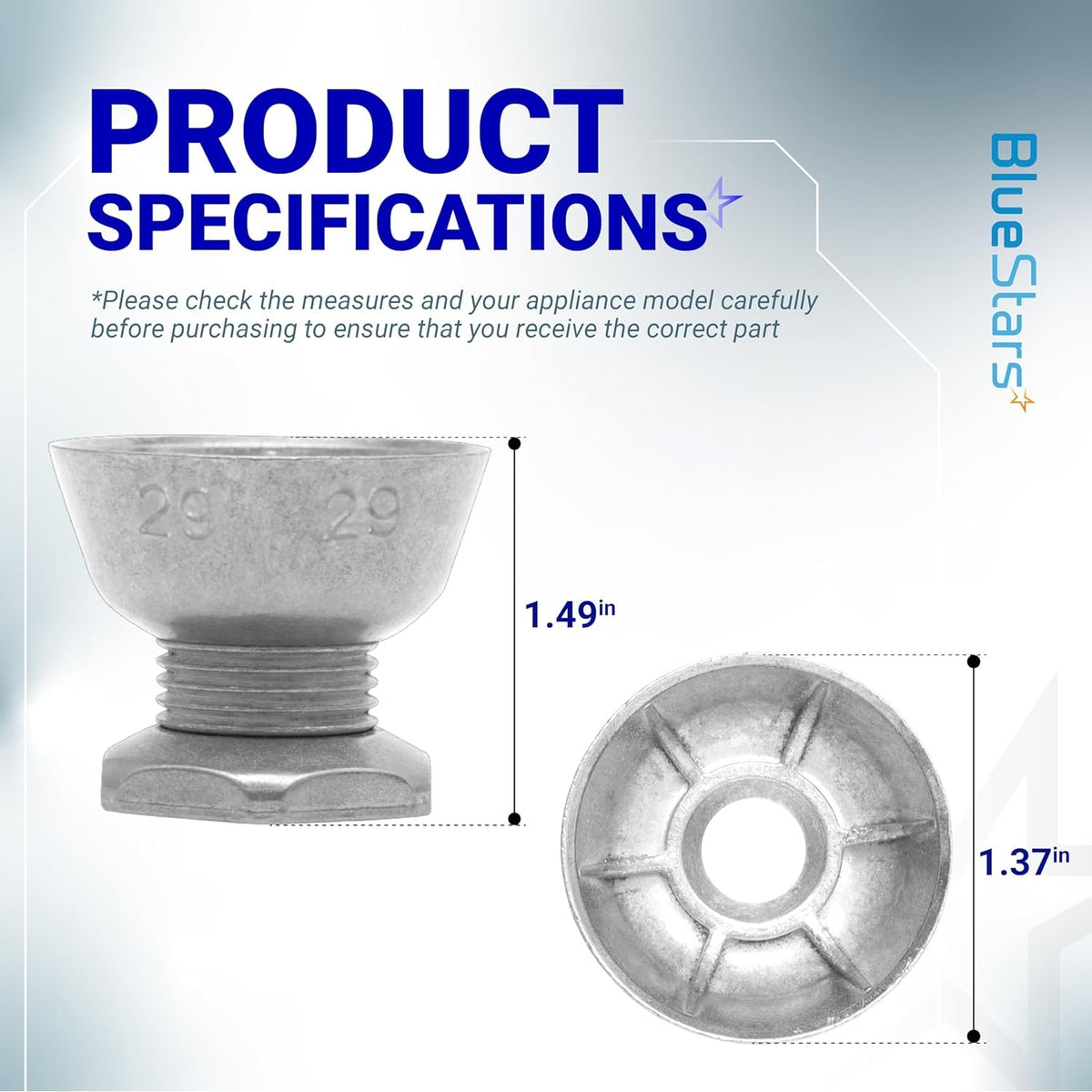 8066184 dryer motor pulley showing side and top dimensions of 1.49 inches and 1.37 inches.