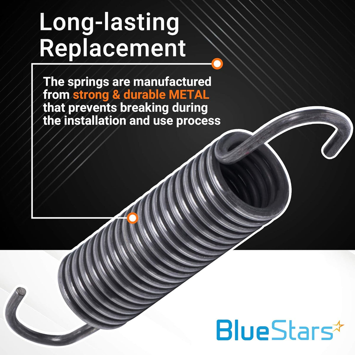 Single metal replacement washer spring for Whirlpool and Kenmore appliances with informational text overlay.
