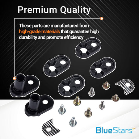 4318165 Refrigerator door closer cam kit components including plastic cams, mounting screws, and mesh filters.