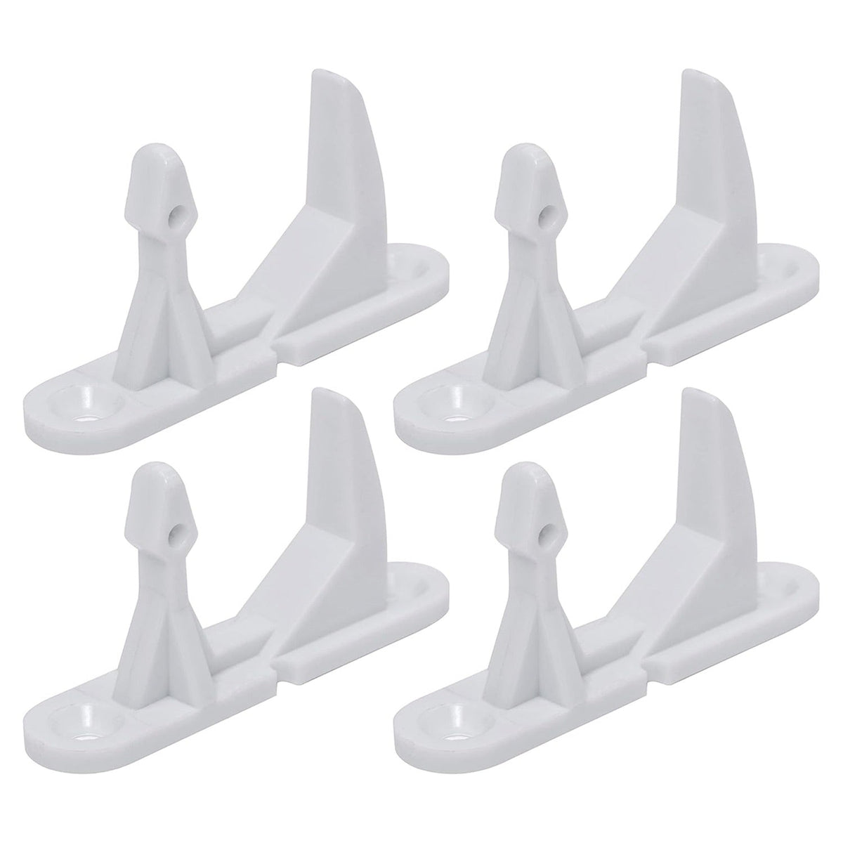 Pack of four white washer door strikers compatible with Frigidaire and Kenmore washing machines.