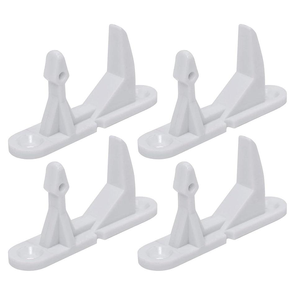 Pack of four white washer door strikers compatible with Frigidaire and Kenmore washing machines.