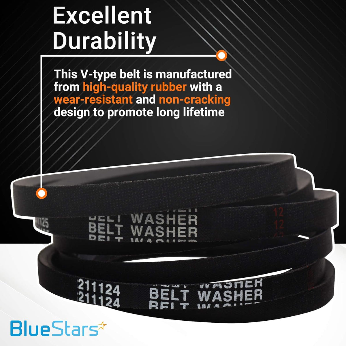 Durable rubber V-type washer belt assembly for Whirlpool, Maytag, and Jenn-Air washing machines.