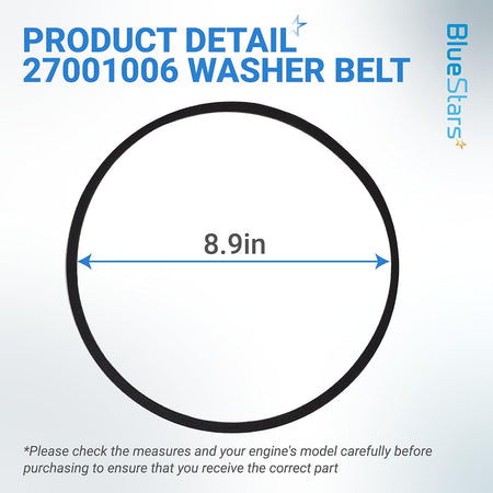 27001006 Washer Drive Belt, dimension diagram showing an 8.9-inch measurement across the belt