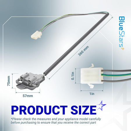 285671 Washer Lid Switch, product size diagram showing 57mm, 75mm, 360mm, 1in, and 0.11in dimensions