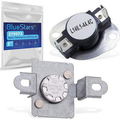 279973 Dryer Thermal Cut-Off Fuse Kit, packaging and two thermal cutoff components shown