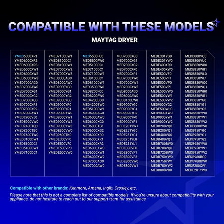 279973 Dryer Thermal Cut-Off Fuse Kit compatibility chart listing Maytag dryer models