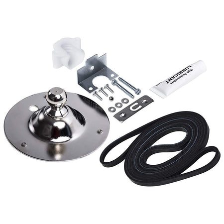 Dryer rear bearing kit with metal housing, drive belt, lubricant, and mounting hardware for Frigidaire and Kenmore dryers.