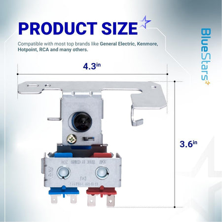Dimensional diagram of WR57X10051 refrigerator dual water inlet valve showing 4.3-inch width and 3.6-inch height.