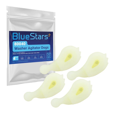 Pack of four 80040 washer agitator dogs for Whirlpool and Kenmore washing machines with branded packaging.