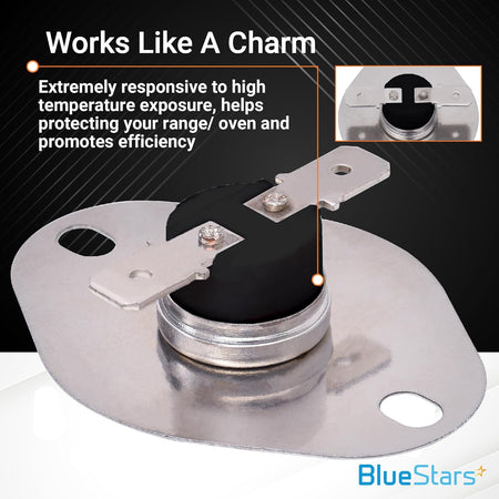 9759242 oven thermal fuse replacement part with mounting plate and electrical terminals for Whirlpool ranges.