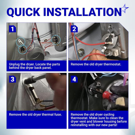 3387134 Cycling Thermostat, 3392519 Thermal Fuse, 3977767 High-Limit Thermostat—quick removal steps