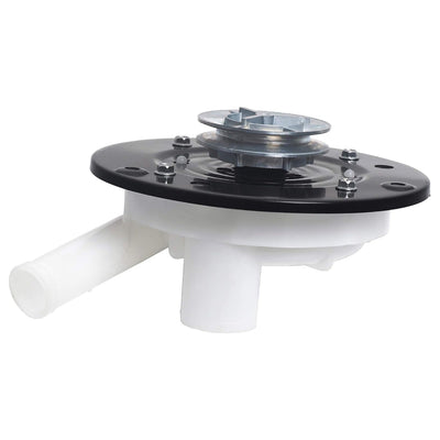 Replacement washer drain pump with metal pulley for Whirlpool and Maytag washing machines.