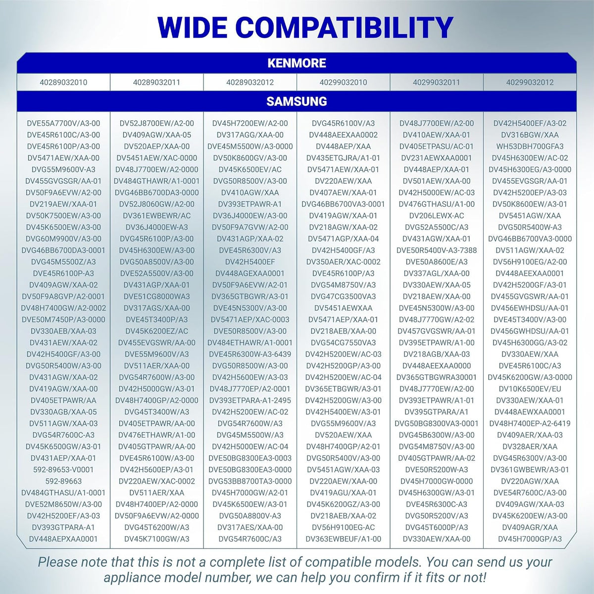 DC32-00007A Dryer Thermistor Replacement, wide compatibility chart listing Kenmore and Samsung models