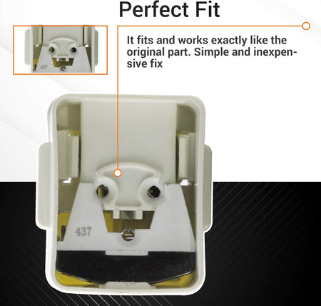 Close-up view of 2188830 refrigerator compressor relay and overload replacement part with Perfect Fit label.