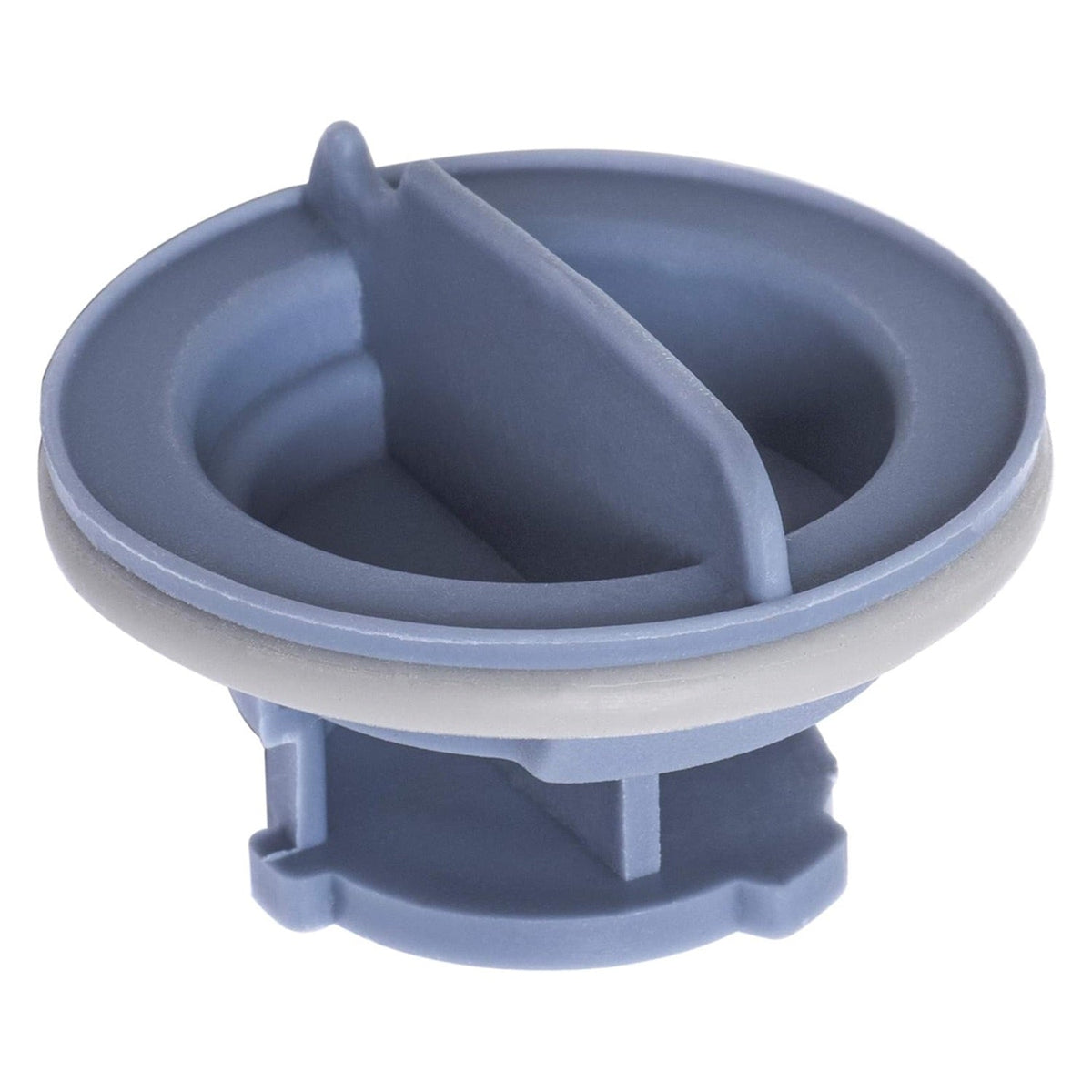 Grey dishwasher detergent dispenser cap for Whirlpool and Kenmore dishwashers.