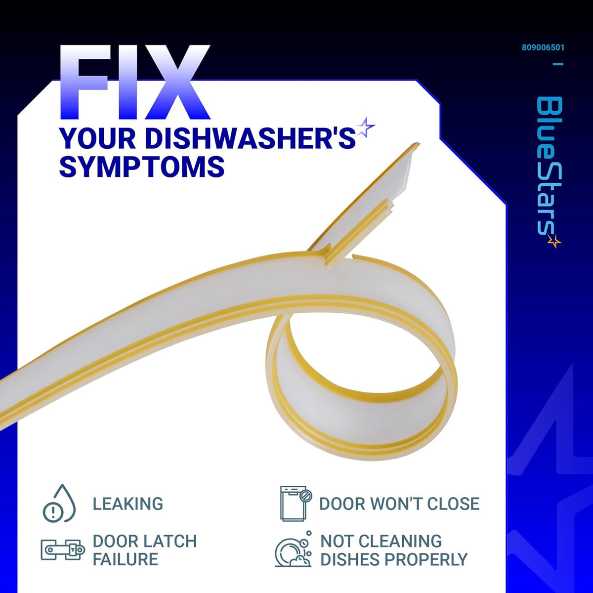 809006501 dishwasher bottom door gasket replacement for Frigidaire, Kenmore, and Electrolux dishwashers.