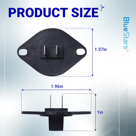 134587700 Dryer Control Thermistor, product size diagram with top and side views showing 1.96 x 1.37 x 1 inch dimensions
