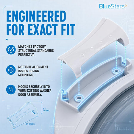 8181846 Washer Door Handle shown above a washer door assembly in an engineered-fit diagram