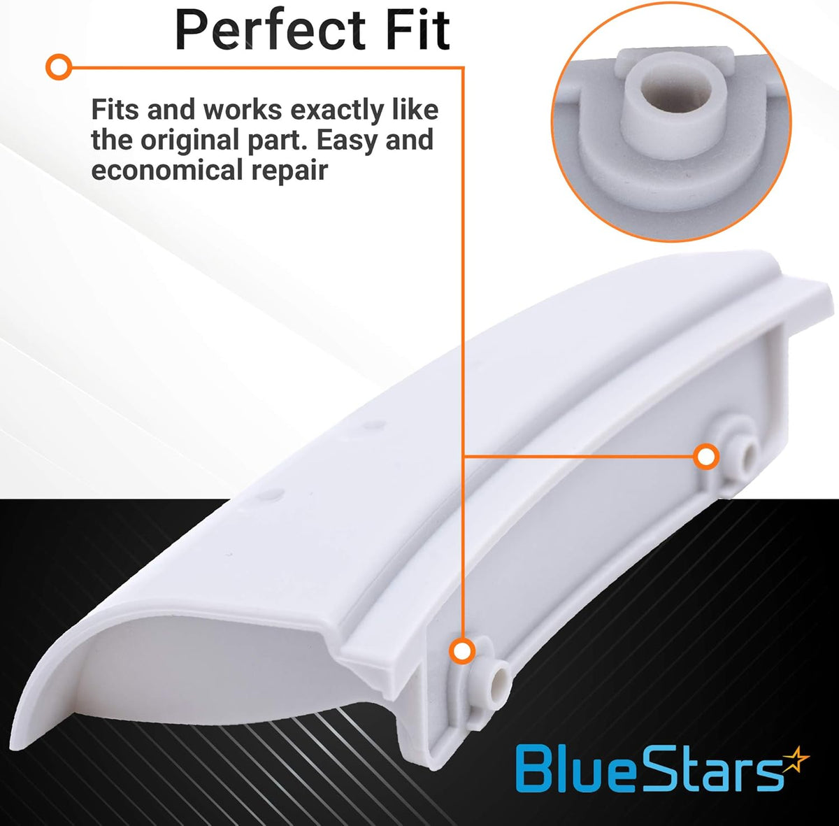 8181846 white washer door handle for Whirlpool Duet, showing mounting points and close-up detail.