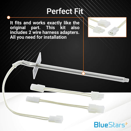Oven temperature sensor kit with wire harness adapters for Whirlpool and Kenmore ovens.