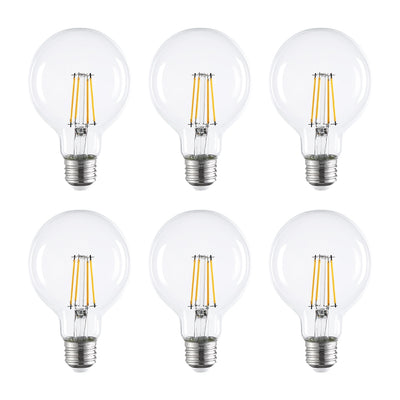 6-pack G25 LED clear filament vanity light bulbs 60W equivalent 2700K with BlueStars box