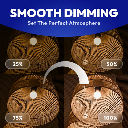 Smooth 10 to 100 percent dimmable G25 LED globe bulb adjusting brightness for perfect atmosphere