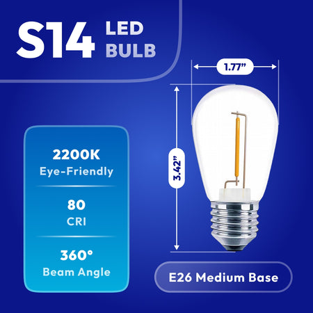 S14 LED replacement bulb dimensions 3.42 inches long with standard E26 medium screw base comparison