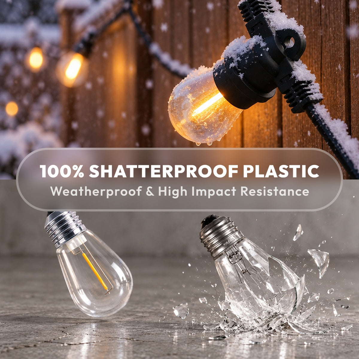 Shatterproof plastic S14 LED outdoor bulb withstanding extreme weather rain snow and high impact
