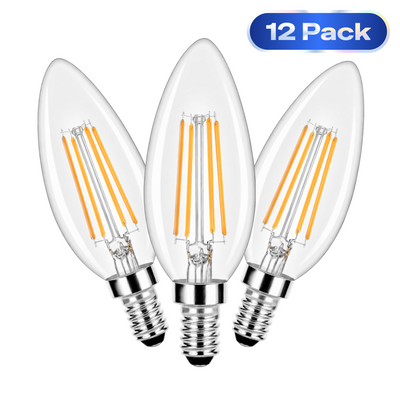 B10 E12 LED Bulbs 4W 2700K Warm White - 40W Equivalent, Dimmable - 12 Pack