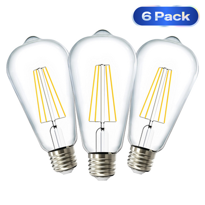 ST19 ST64 LED Edison Light Bulb Decor 6-Pack, Dimmable 2700K Soft Warm White Vintage Bulbs for Holiday Christmas & Seasonal Decor